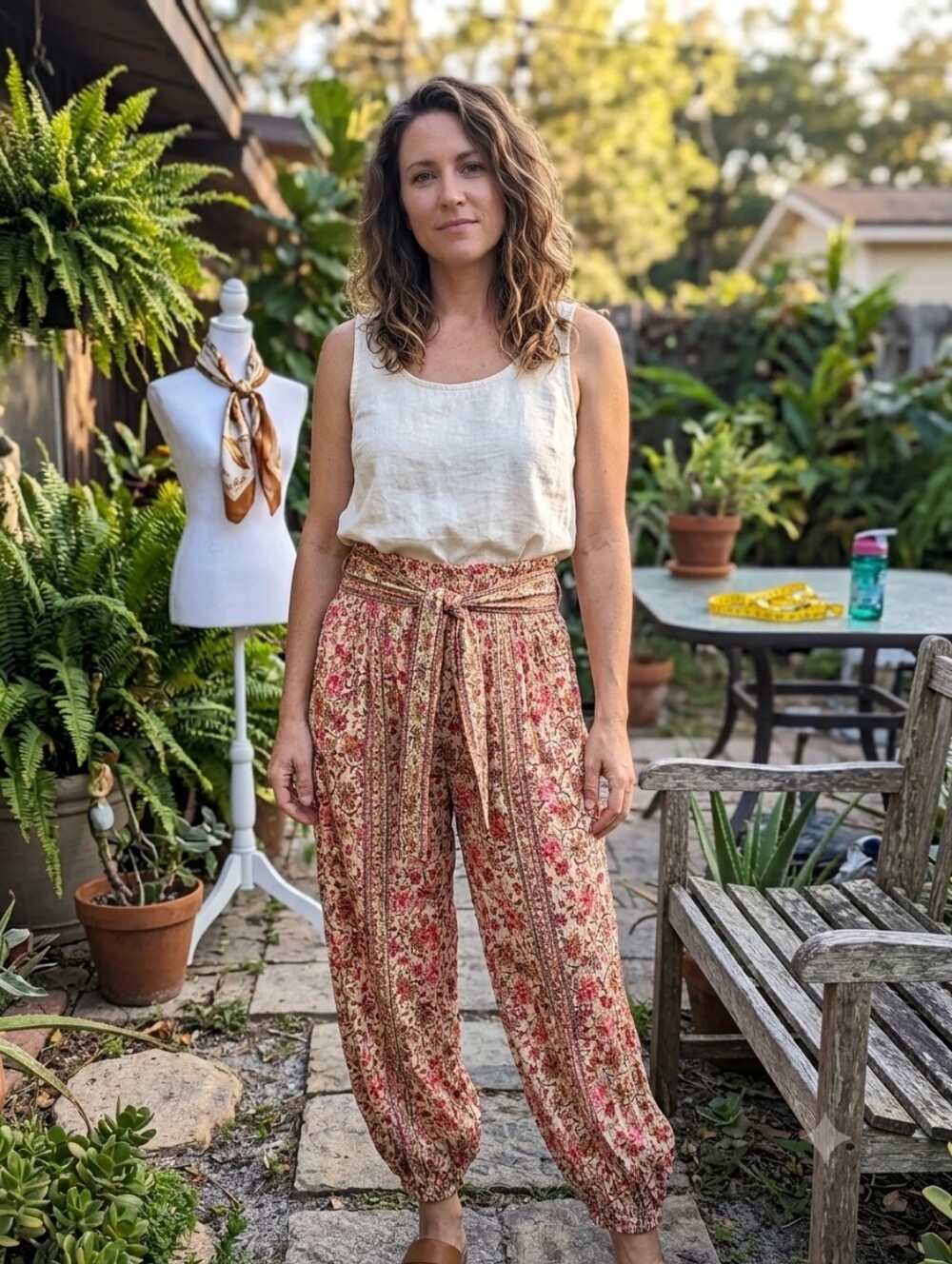 Nicole Miller Smocked Waist Floral Pants.